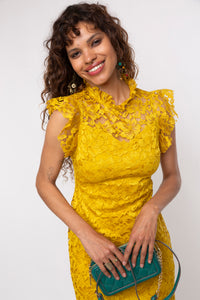 VESTIDO ENCAJE AMARILLO